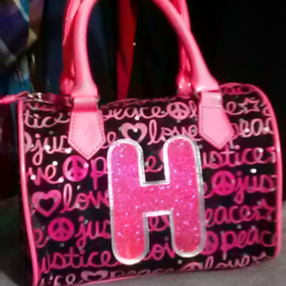 Justice Handbag Letter H Purse Black Pink Sequin